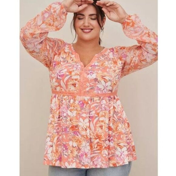Torrid Babydoll Super Soft Balloon Chiffon Sleeve Top - Large - NWT - Picture 1 of 11